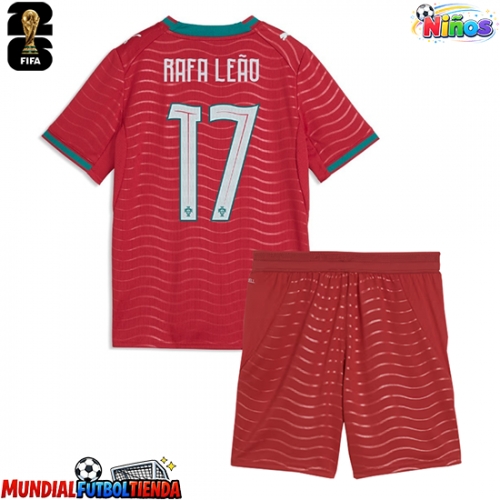 Camiseta Portugal Rafael Leao #17 Primera Equipación Replica Mundial 2026 para niños mangas cortas (+ Pantalones cortos)